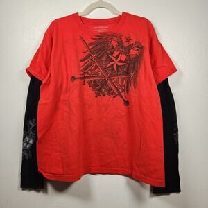 y2k Dark Star XL Red Black Grunge Skate Streetwear Wing Double Layer Thermal